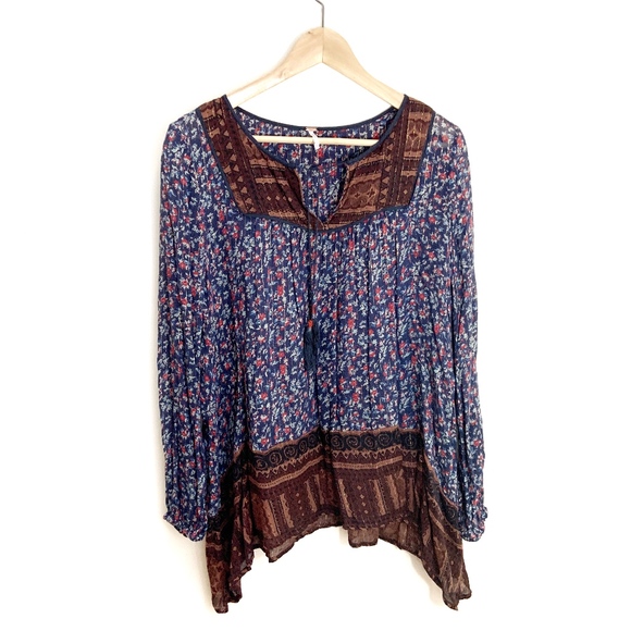 Free People Tops - Free people navy blue boho blouse XS